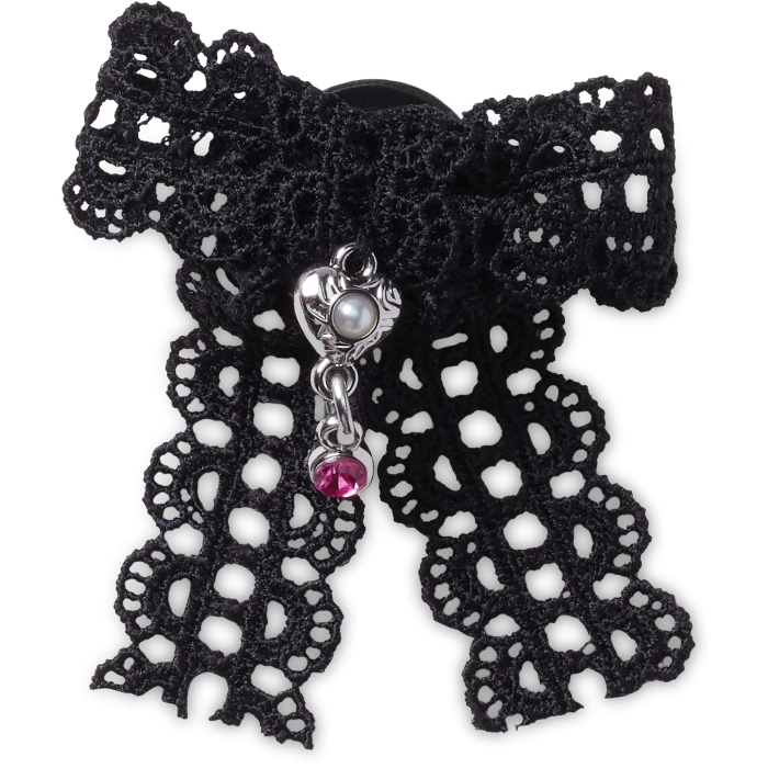Black Lace Bow Silver Heart